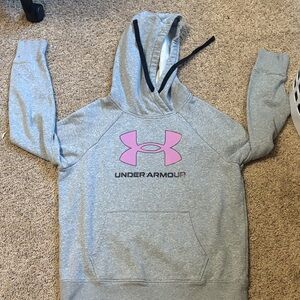 Under Armour Heather Gray Hoodie with Pink Emblem
